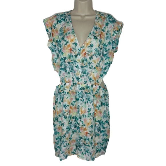 Cloth & Stone Anthropologie Womens Cutout Floral Button Front Mini Dress Size L - Picture 1 of 10